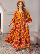 Plus Size Lace Detail Printed V-Neck Maxi Dress Tangerine OutfitFlow